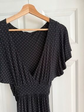 Black Polka Dot V-Neck Midi Dress